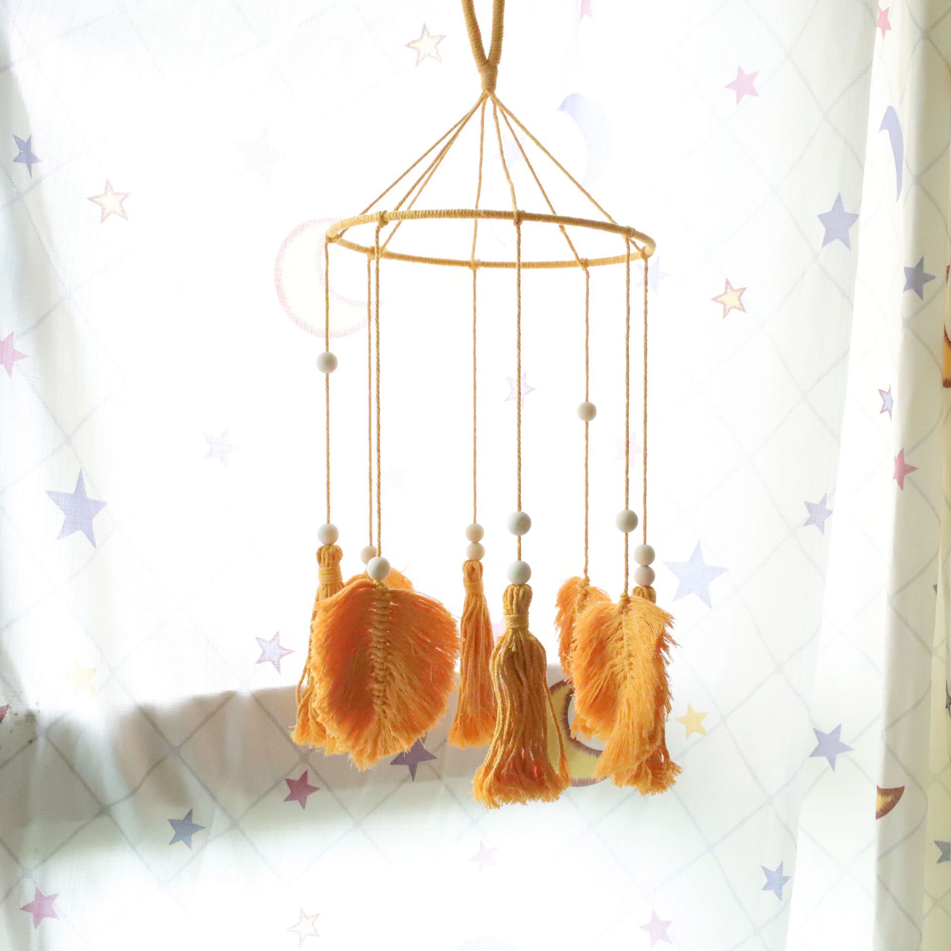 北欧风棉绳编织树叶流苏手工立体挂饰 ins民宿酒店卧室墙饰-阿里巴巴