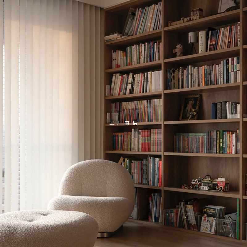 日式樱桃木满墙书架定 制整面墙书柜定 做红橡木落地书架订 做格