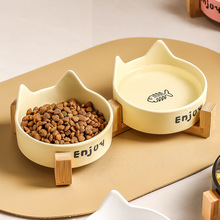 新款猫碗陶瓷猫食盆宠物碗喝水碗粮碗一体猫咪饭碗狗狗碗不易打翻
