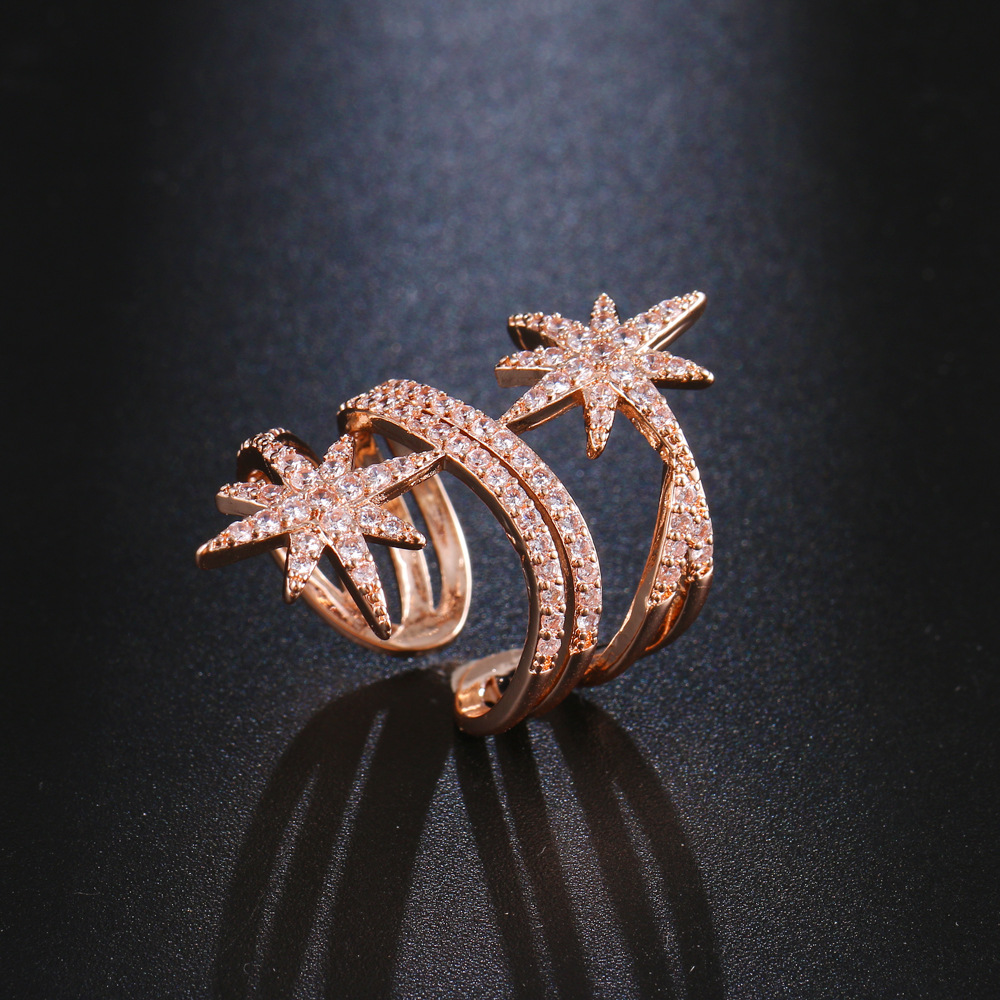 欧美跨境新品流星环绕创意设计感戒指个性开口指环宴会婚礼配饰