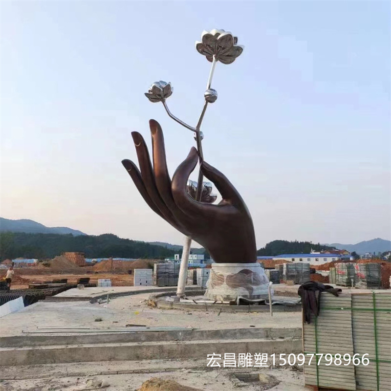 拈花指雕塑佛手拈花大型广场网红景观美陈铜雕不锈钢锻造城市公园