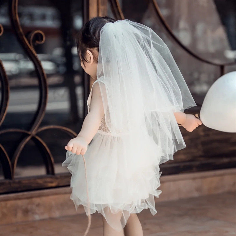 儿童头纱公主小头纱双层短款素纱小朋友拍照道具宝宝生日毕业发饰