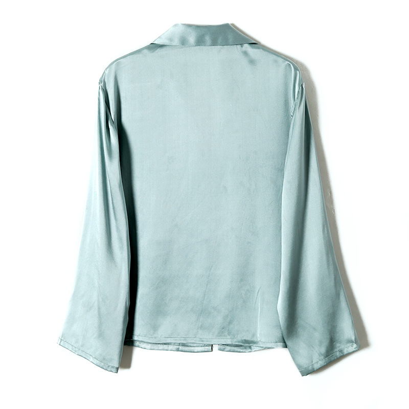 重磅素绉缎家居服真丝西装领睡衣女睡衣套装桑蚕丝睡衣红