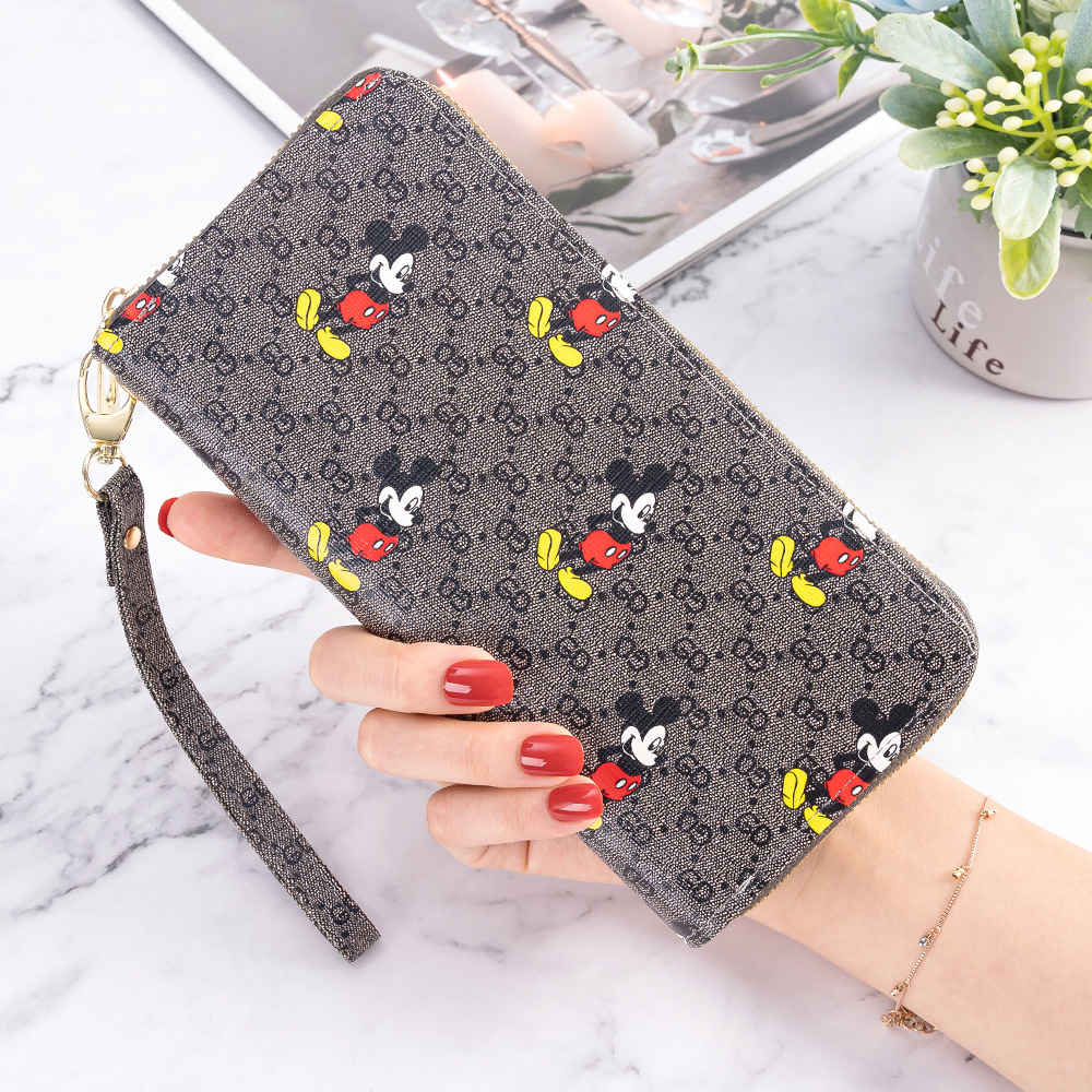 Women's Wallet Long Clutch New Fashion Mickey Zipper Lady's Wallet Card Holder Mobile Phone Bag Single Pull Double Zipper