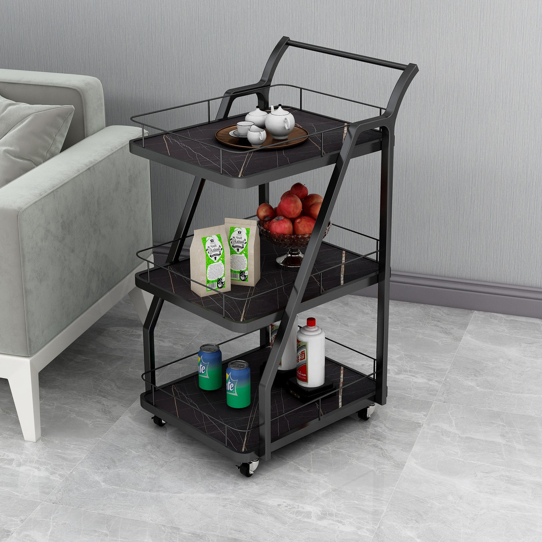 酒水饮料茶水手推车餐厅4s店酒店酒吧ktv移动小推车置物架餐车