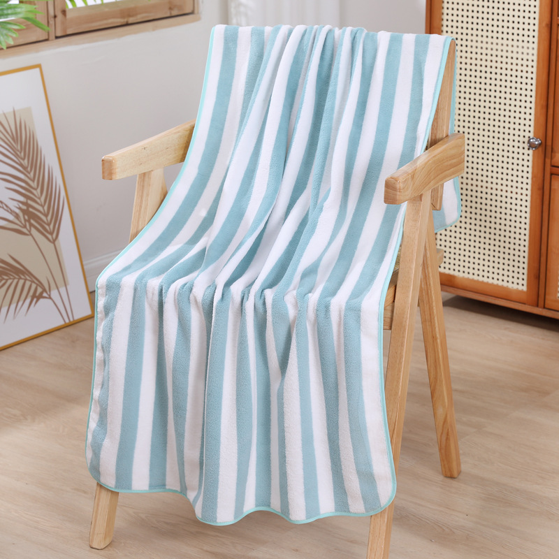 Coral Velvet Bath Towel Factory in Stock Wholesale Striped Household Adult Bathing Big Towel Soft and Easy to Absorb Large Bath Towel