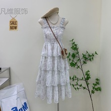 F壹1茶歇法式吊带连衣裙2023女新款夏季海边度假沙滩裙仙女碎花蛋