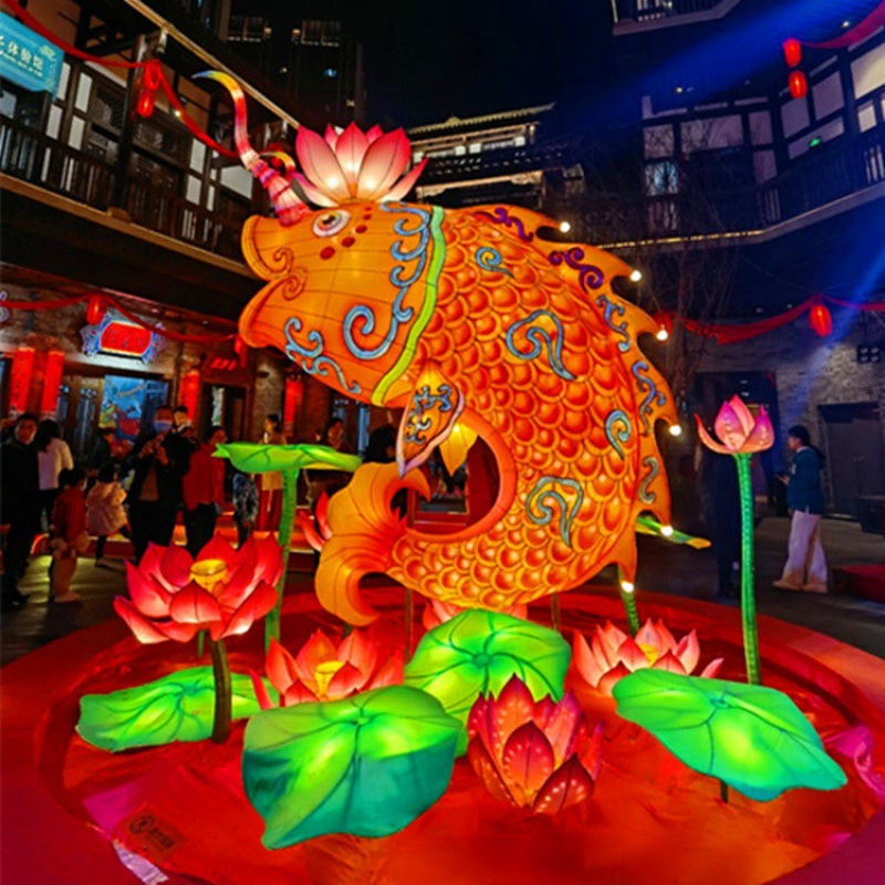 大型节日鲤鱼鱼灯灯组花灯现货新年春节元宵节日灯会灯笼彩灯厂家
