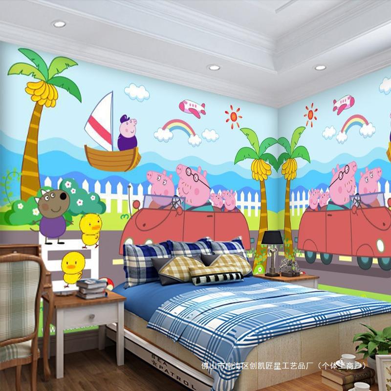 动漫壁画乔治小猪佩奇墙纸背景男孩女孩卡通卧室动画片儿童房壁纸