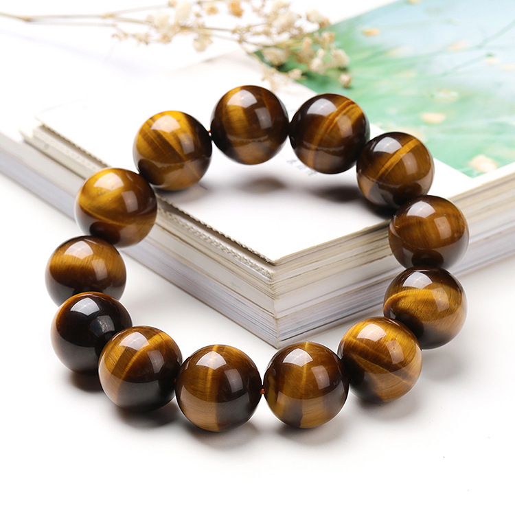 黄虎眼石手串 18mm精工单圈虎睛石手饰宝石手串批发保真送礼盒