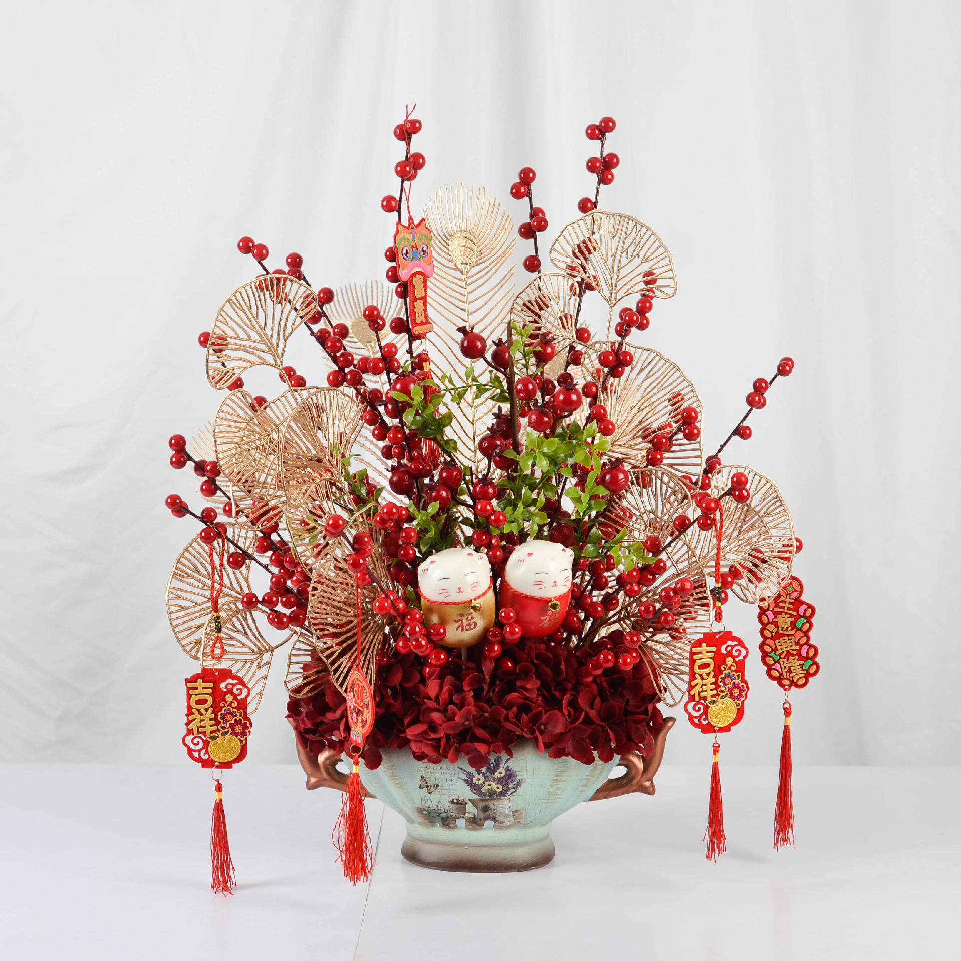 2022春节喜庆红果冬青发财果盆栽酒店大堂餐厅家居桌面摆件礼品