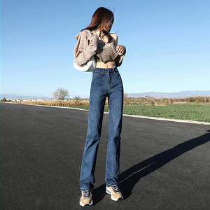 小直筒牛仔裤女高腰显瘦宽松长分烟管裤春秋小直筒弹力图片