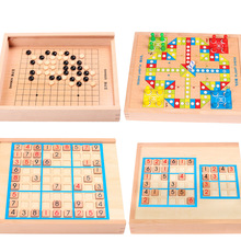 [五合一]多飞行棋五子棋数独棋盘4/6/9宫格木制智力玩具小生数学