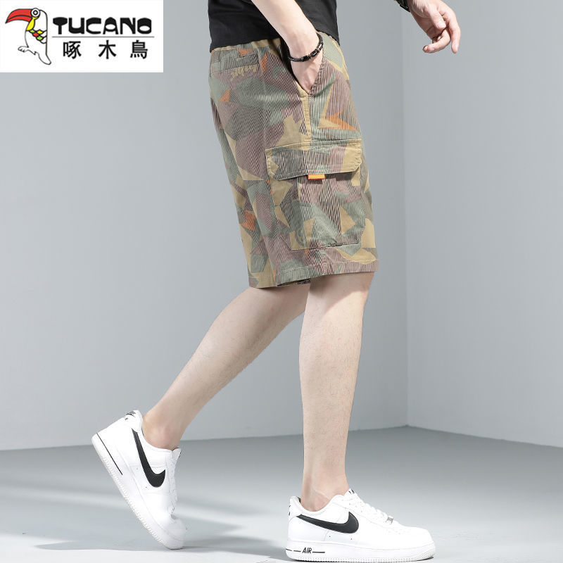 啄木鸟高端休闲短裤男夏季工装裤子男迷彩潮流宽松直筒五分中裤男