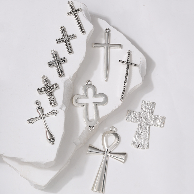 Fashion Trendy New European and American Handsome Cross DIY Alloy Handmade Material Vintage Cross Necklace Pendant