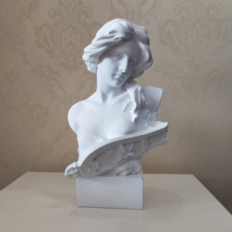 ins风树脂仿石膏30cm琴女胸像头像雕像雕塑欧式人物抚琴少女摆件