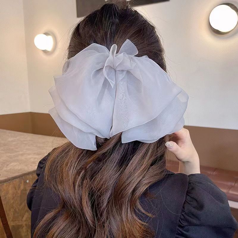 Internet Celebrity Chiffon Spring Clip Super Fairy Big Bow Hairpin Ponytail Female Back Head New Cloud Headdress Flower