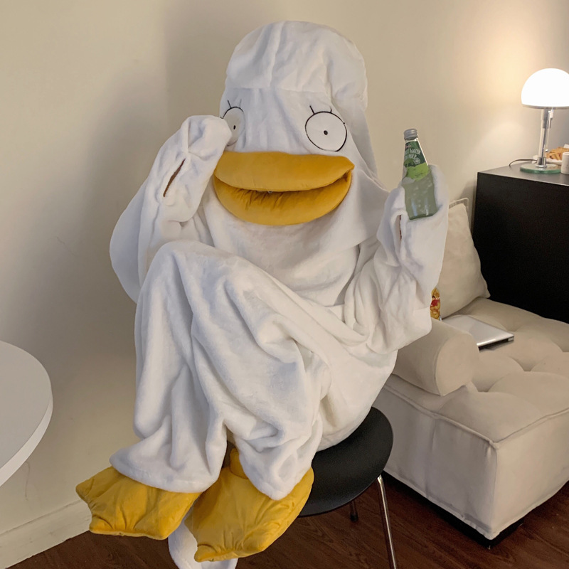 冬季睡衣女法兰绒睡裙搞怪可爱卡通网红沙雕鸭子丑萌睡袍搞怪睡袋