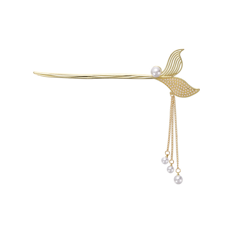 New Fashion Mermaid Tail Hair Hairpin Pearl Rhinestone Hair Clasp Ancient Style Han Chinese Clothing Hair Accessories