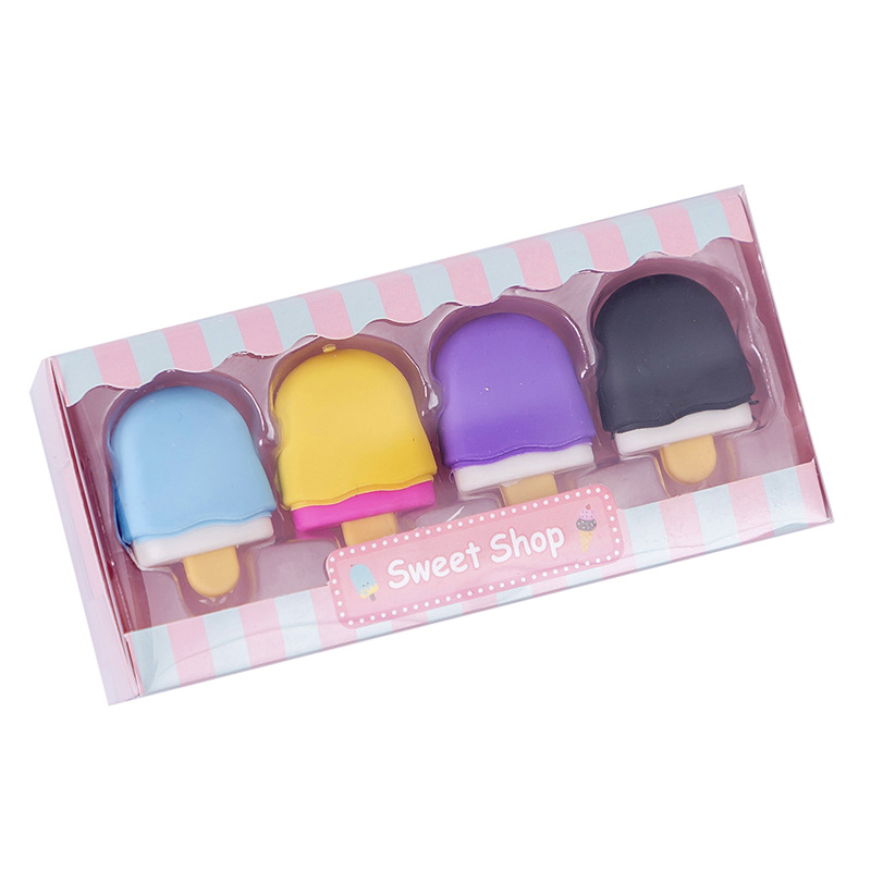 Candy Color Four Bear Window Gift Box Dessert Lollipop Eraser Set Student Creativity Stationery Eraser