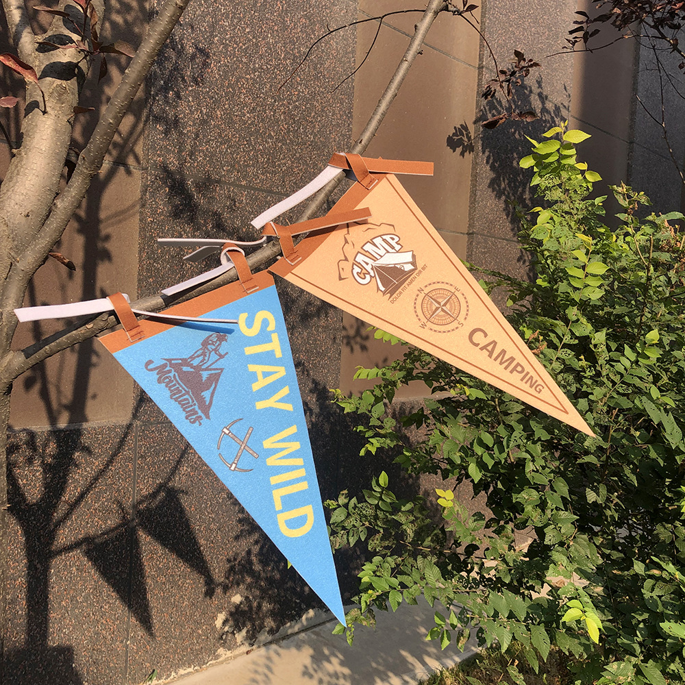 亚马逊户外露营毛毡旗复古三角旗露营氛围个性装饰营地毛毡旗