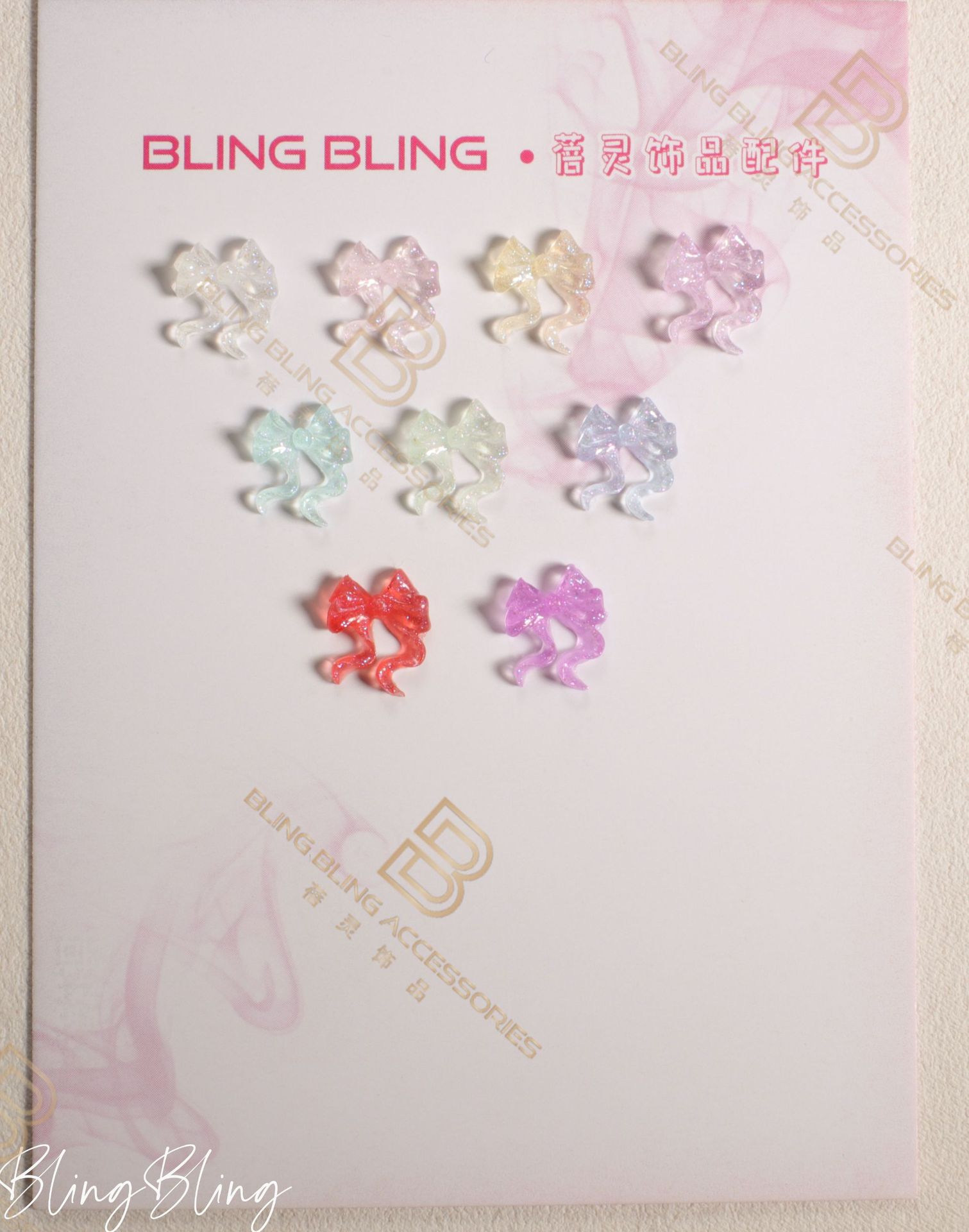 Colorful Gilding Thin and Glittering Luminous Ribbon Bowknot Resin Manicure Fittings Ear Studs Jewelry Hairpin Accessory