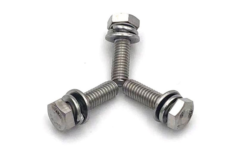 批发304不锈钢切边外六角螺栓弹簧垫圈和平垫圈组合螺丝螺钉m6x20