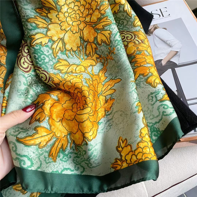 Elegant Chrysanthemum Thin Scarf Spring and Summer Mother's Sunscreen Scarf Travel Concave Shape Photo Shawl Outer Match Women