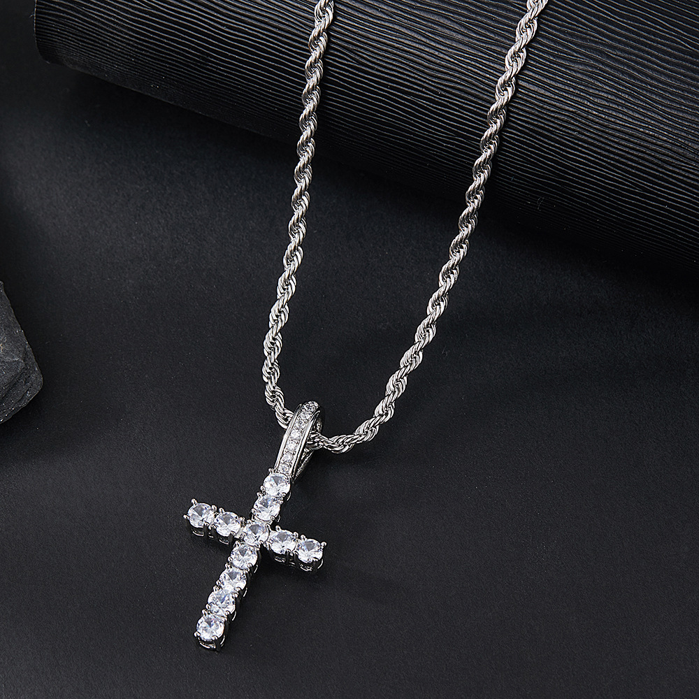 Horse Thinking Same Zircon Cross Necklace Female High Sense Simple and Light Luxury Pendant Female One Piece Dropshipping