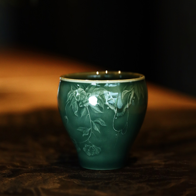 龙泉青瓷严少英春风和煦杯梅子青茶具陶瓷品茗杯主个人饮杯-阿里巴巴