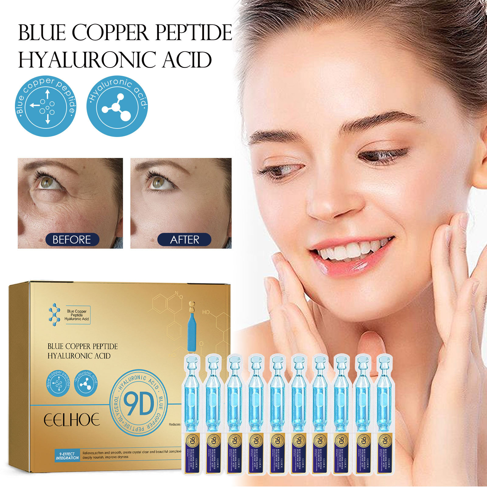 Eelhoe Blue Copper Peptide Hyaluronic Acid Essence Uniform Skin Color Smooth Fine Lines Soft Skin