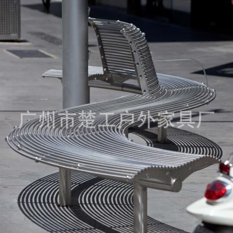 创意园广场弧形不锈钢坐凳小区景观休憩公园长椅s形园林户外座椅