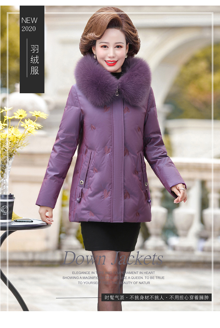 华哥弟情中老年保暖羽绒服女冬季新款加厚白鸭绒短款女装外套潮