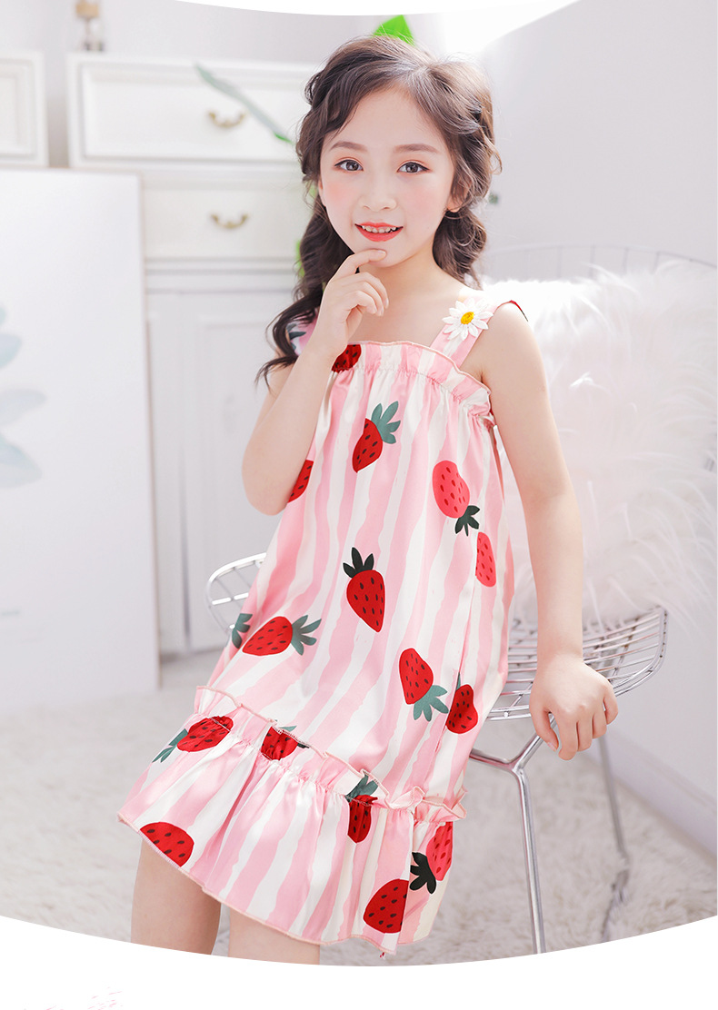 女童睡衣冰丝儿童家居服夏季新款中大童睡裙仿真丝童连衣裙子薄款