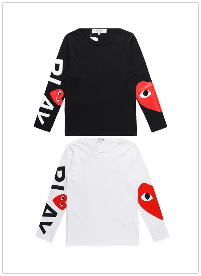 日系潮牌新款川久保玲play袖边印花宽松白搭男女生情侣长袖t恤