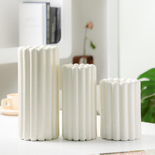 现代简约奶油白三件套陶瓷插花瓶摆件高级感田园风家用客厅卧室