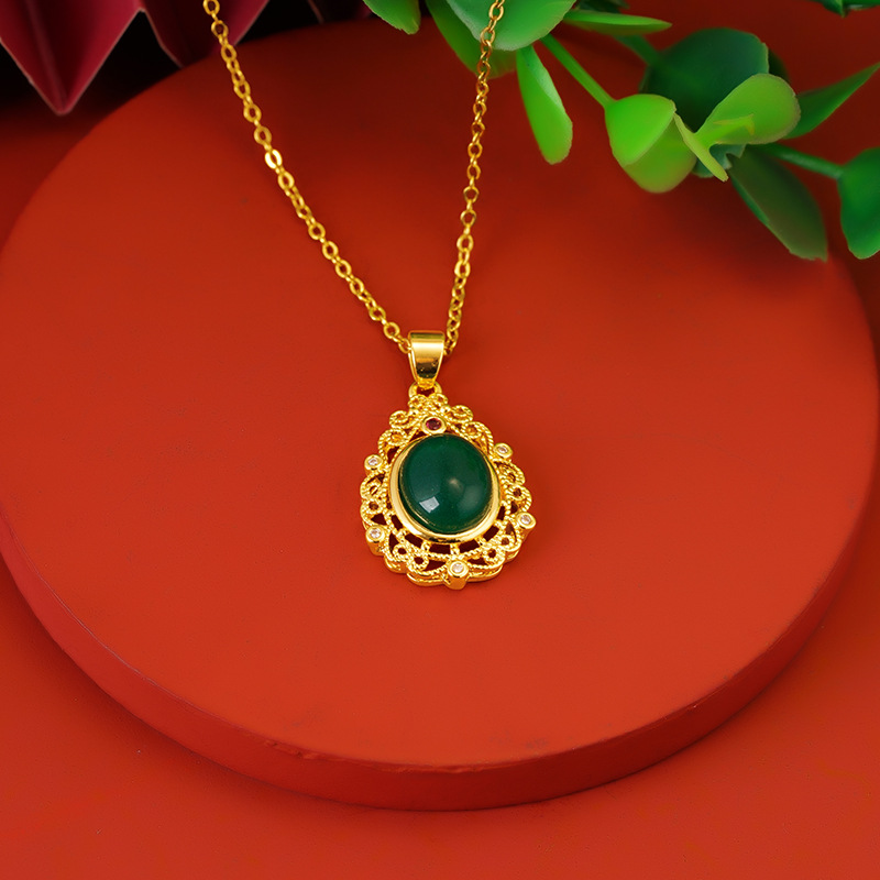 Vietnam Placer Gold Pendant Chalcedony Flower Type Auspicious Ornament Female All-Match Jewelry Temperament without Necklace Atmospheric Pendant