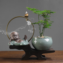 新中式禅意办公室绿植装饰品客厅书桌面家居中式陶瓷玄关摆件盆栽