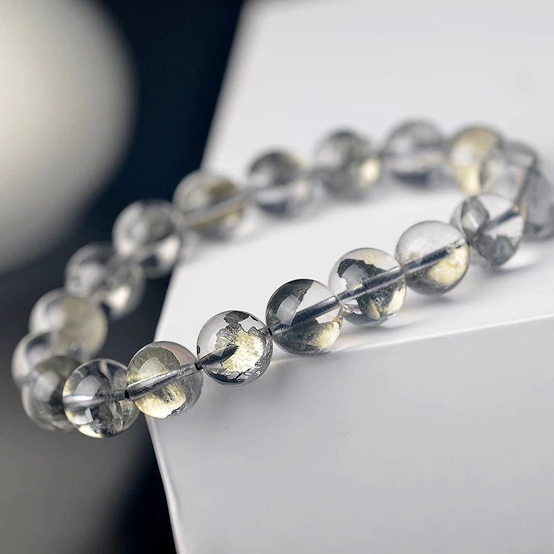 包裹黄铜矿水晶手链男女款白水晶体手串饰品晶体透彻异象石白幽灵