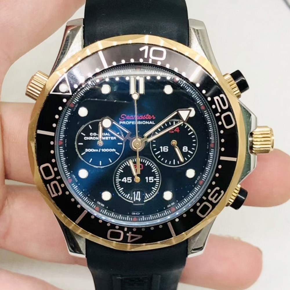 quartz watch 欧家帆船六针玫瑰金黑胶带石英手表腕表 fc004