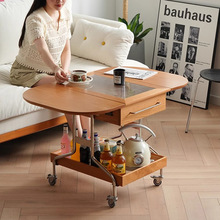 家具可移动折叠茶几北欧实木小户型客厅樱桃木沙发边几小推车工厂