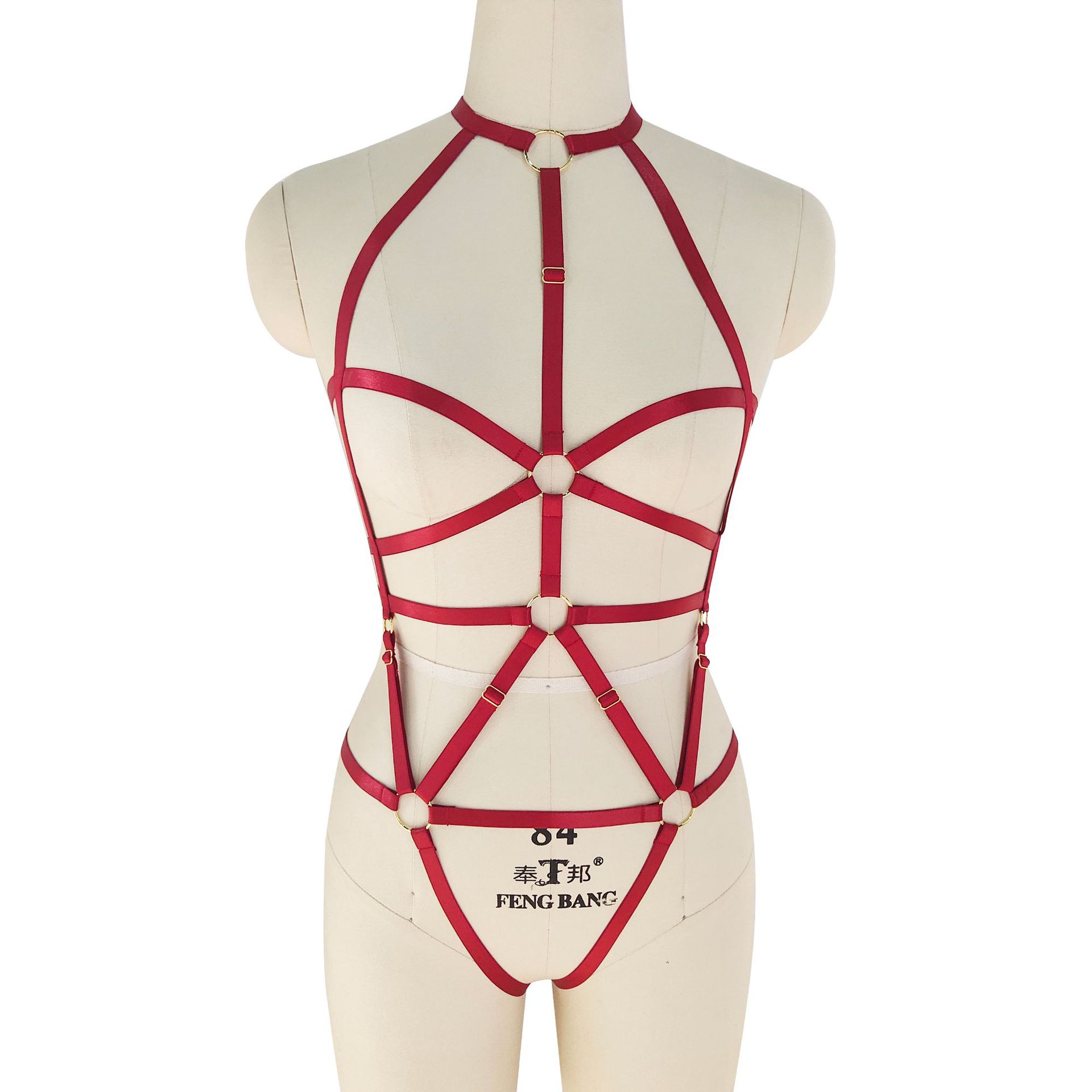 亚马逊速卖通欧美爆款性感绑带捆绑镂空外贸文胸套装连体情趣内衣