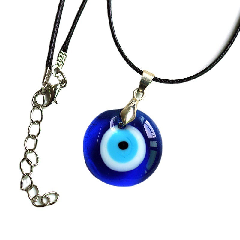 Factory Wholesale Devil's Eye Turkey Blue Eyes Glass Pendant Necklace Cross-Border Accessories Simple Wax Line Necklace