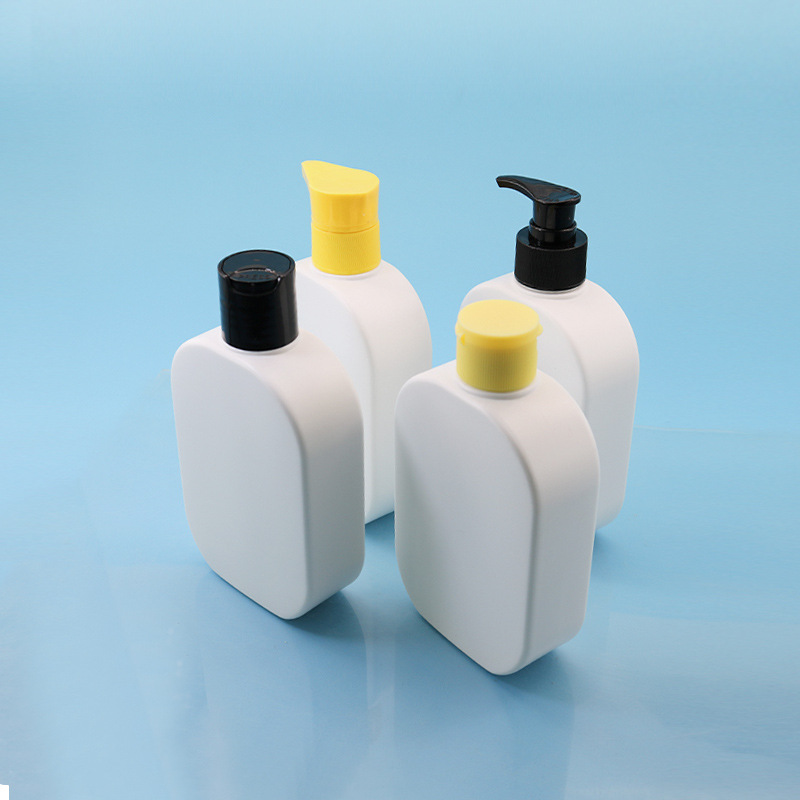 工厂定制新款hdpe塑料瓶 白色扁瓶300ml洗发水沐浴露瓶按压乳液瓶