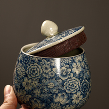 dm@汝窑青花陶瓷家用小型中式茶叶密封罐储存罐茶叶罐可养复古存