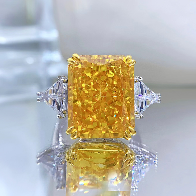 新款珠宝欧美热卖30克拉高碳钻戒指冰花切13*16订婚大钻戒女纯银