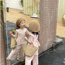 韩国童装2024夏季新品女童甜粉色套装女宝宝蕾丝边无袖两件套跨境