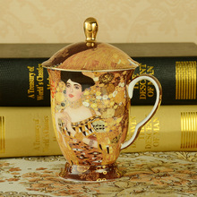 复古欧式骨瓷水杯家用陶瓷带盖大容量创意咖啡杯