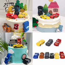 麦.昆轿车情景摆件6件套红色赛车回力小汽车场景蛋糕烘焙装饰玩具