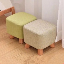 简约现代棉麻印花小矮凳木制沙发凳可印logo布艺圆墩换鞋凳可拆洗